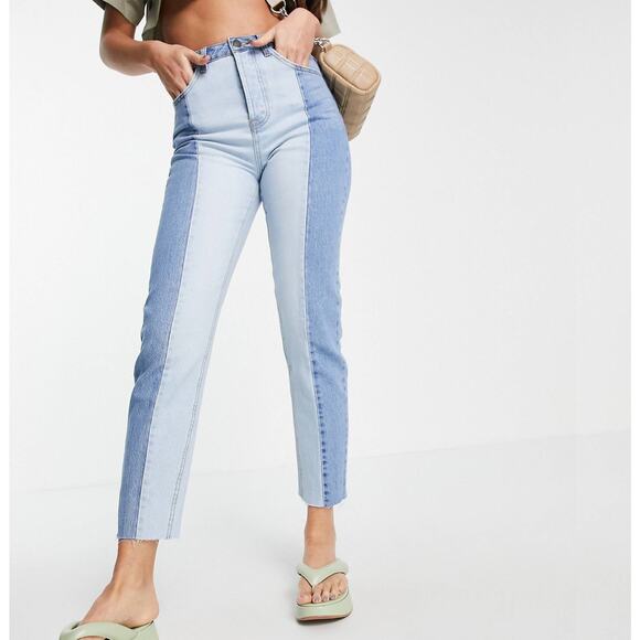 ASOS Stradivarius STR Two Tone High Rise Straight Leg Tapered Jeans Size 2 - Picture 6 of 8